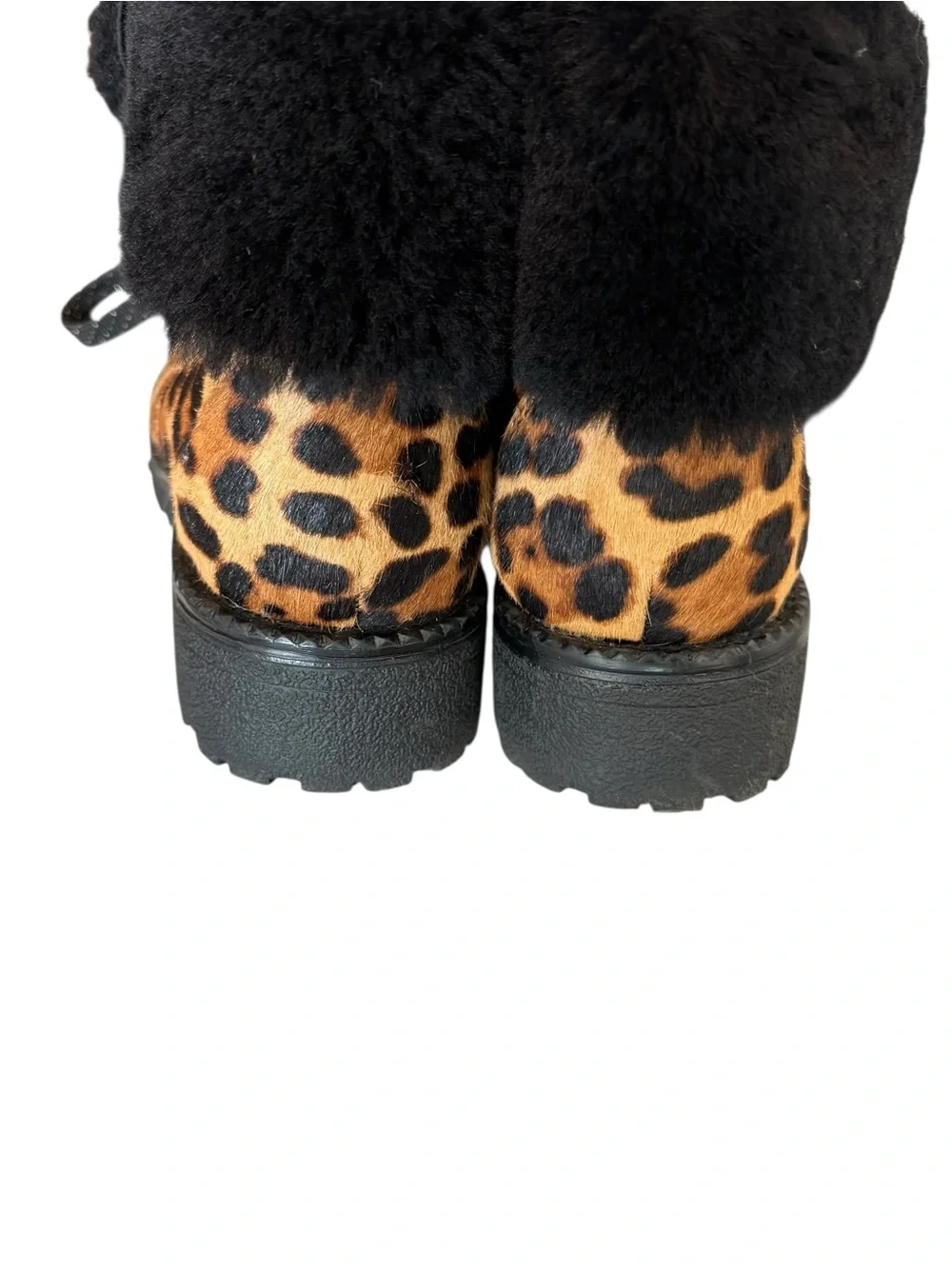 J. Crew Nordic Boots In Leopard Calf Fur Cuff Hiking Ankle Boots